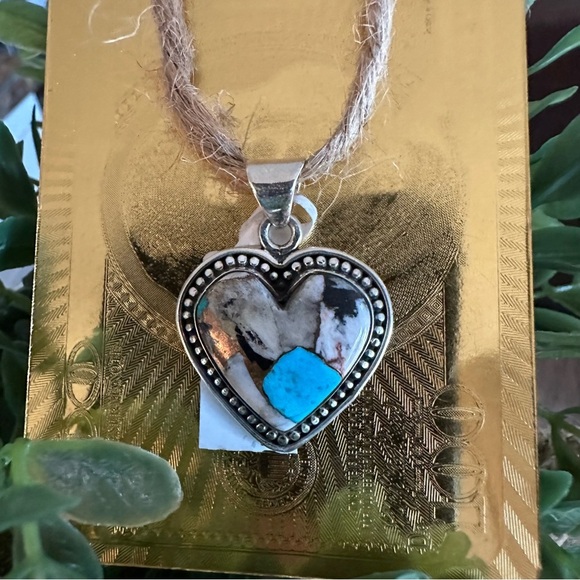 NWT Heart-Shaped Sterling Silver 925 Pendant with Turquoise and Marble Matrix - Picture 7 of 10